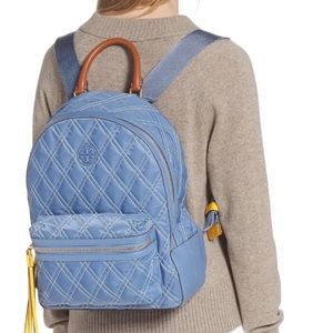NWT Tory Burch Perry Quilted Blue Nylon Backpack